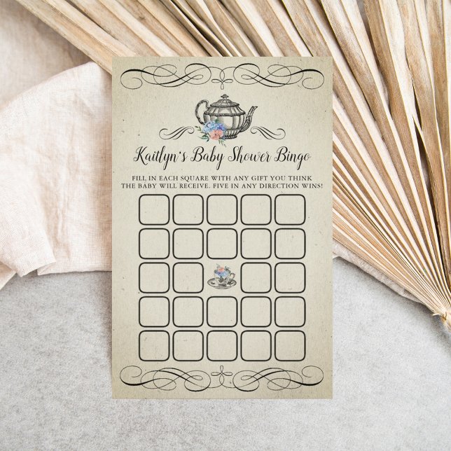 Partido Elegante Vintage Tea | Bingo Chá de fralda (Criador carregado)