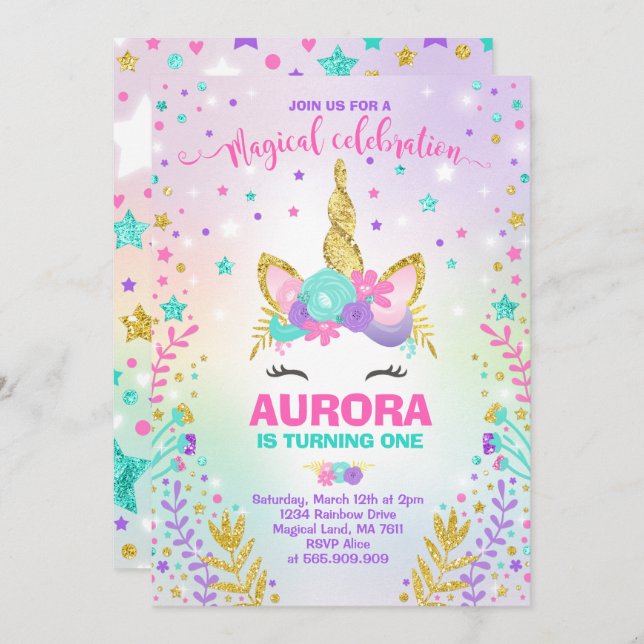 Partido mágico do unicórnio do convite do (Frente/Verso)