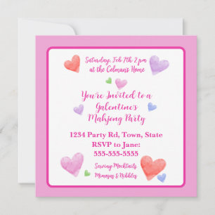 Partido Mahjong Galentine Watercolor Hearts Sq