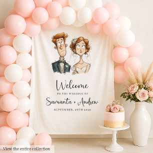 Partido Quirky Wedding Tapeçaria Watercolor Newlyw