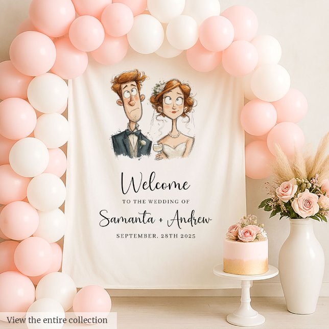 Partido Quirky Wedding Tapeçaria Watercolor Newlyw (Quirky Wedding Tapestry Watercolor Newlyweds Party Decor)