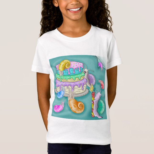 Partir caracóis com bolo de aniversário, t-shirt d (Frente)