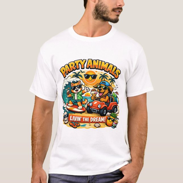 Party Animals Funny Cartoon T-Shirt  (Frente)