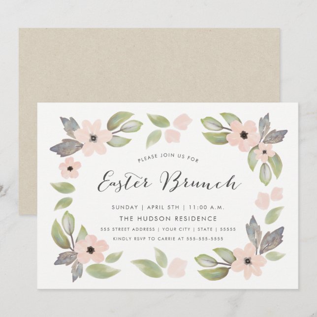 Páscoa Blossoms Brunch Convite (Frente/Verso)