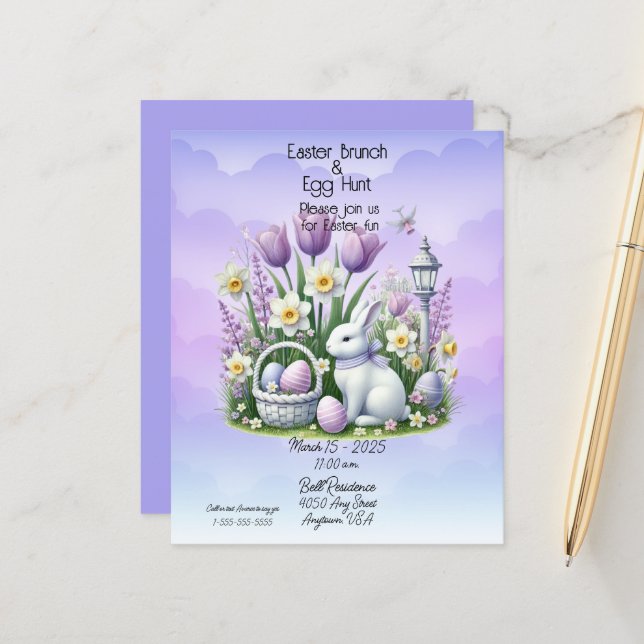 Páscoa Brunch e Ovo Caça Branco e Roxo (Frente/Verso In Situ)