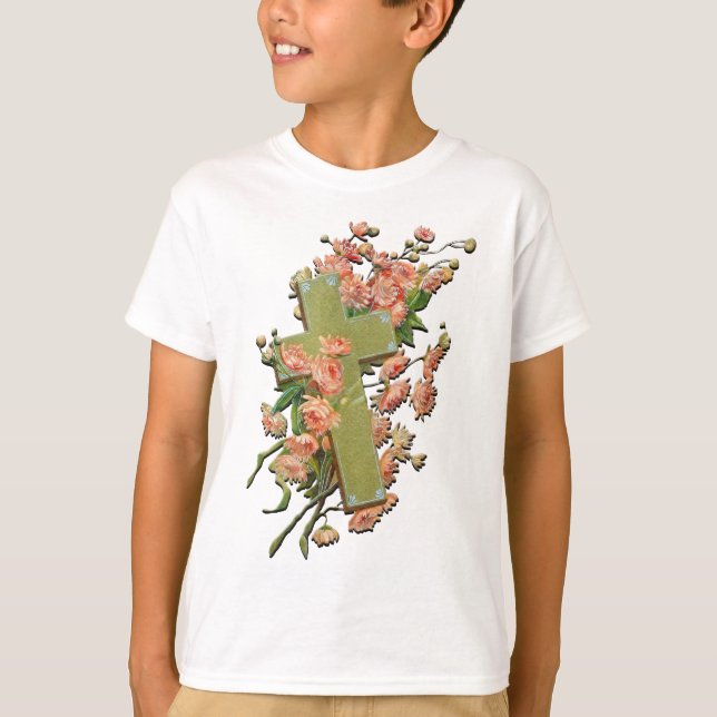 Páscoa Cruz com Flores Cor-de-rosa Camisa Unisex B (Frente)
