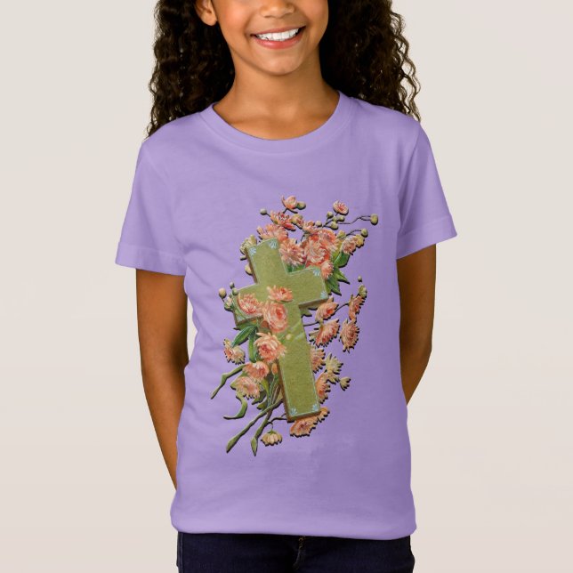 Páscoa Cruz com Flores Rosa Camisa Lilac Girls (Frente)