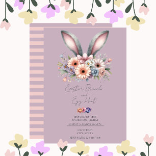 Páscoa Floral Brunch Bunny Ears Roxo Convite