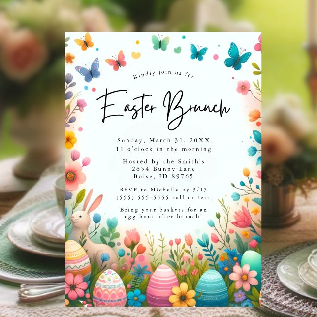 Páscoa Floral Brunch e Convite para Caça ao Ovo (Easter Brunch and Egg Hunt Invitation)