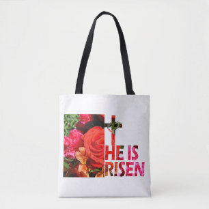 Páscoa Floral "He Is Risen" Tote Bag
