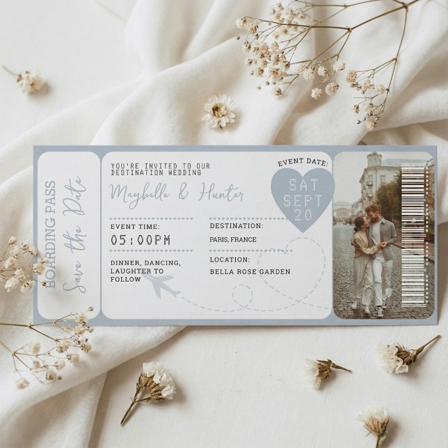 Passagem Aérea Bilhete de Embarque para Casamento  (Destination Wedding Boarding Pass Plane Ticket Blue)