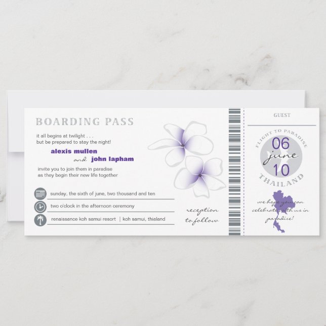 Passagem de embarque ao convite do casamento de (Frente)