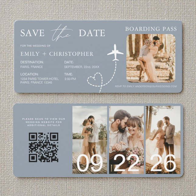 Passagem de Embarque Código QR Azul para Casamento (Criador carregado)