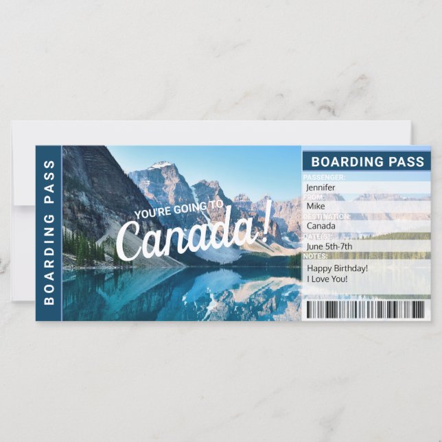 Passagem de Embarque para Viagem Surpresa no Canad (Frente)