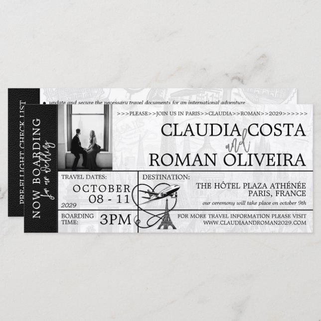 Passagem de Embarque Preto de Paris (Frente/Verso)