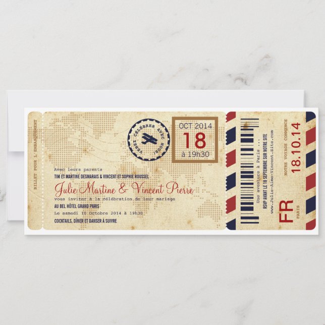 Passagem de Embarquement avion convite de boleto (Frente)