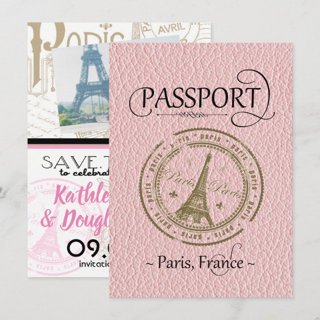 Passaporte de Paris Rosa Salva o Cartão de Data (Frente/Verso)