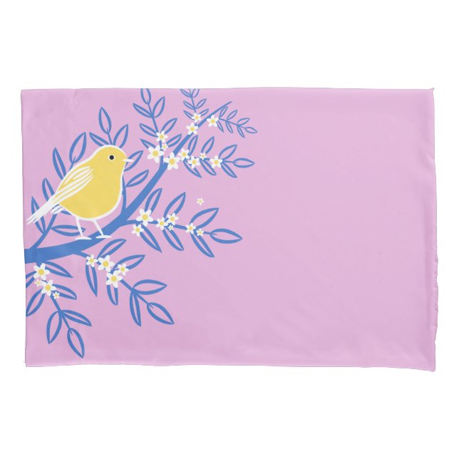 Pássaro Amarelo Ilustrado em um Fundo Rosa (Frente)