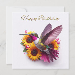 Pássaro beija voando com flores Feliz Aniversário