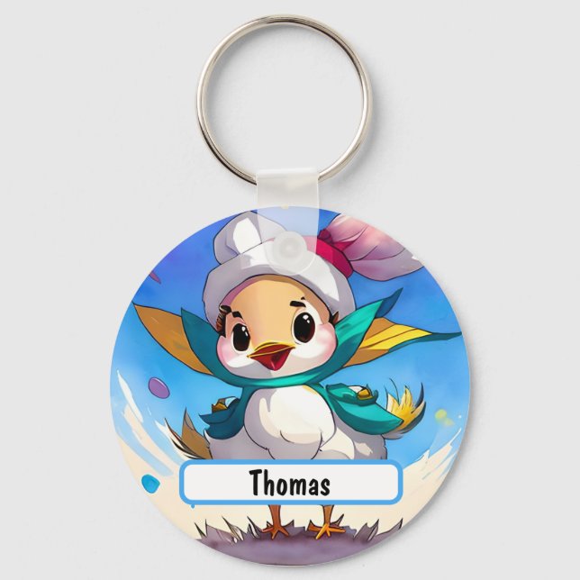 Pássaro Bonito com Chaveiro de Nametag Personalizá (Frente)