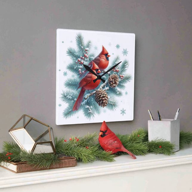 Pássaro Cardinal Vermelho e Relógio de Parede de P (Add cozy ambiance to your space with red cardinal birds wall clock. )