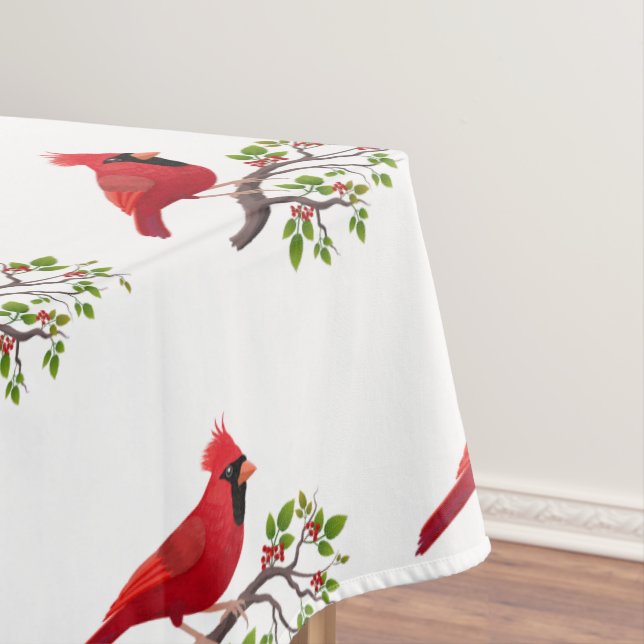 Pássaro Cardinal Vermelho em Toalha de Mesa Branca (Posição Original)