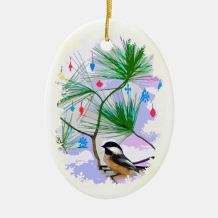 Pássaro Chickadee no Ornamento da Árvore de Natal