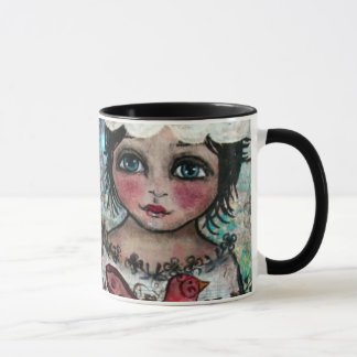 Pássaro da menina da arte da caneca de café um