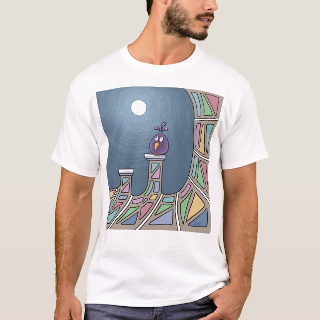 Pássaro de Tiki roxo com T-Shirt cheio (Frente)