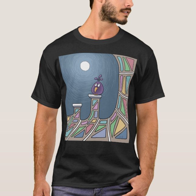 Pássaro de Tiki roxo com T-Shirt cheio (Frente)