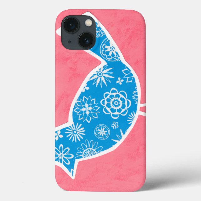 Pássaro Decorativo com Padrões em Fundo Rosa (Verso)