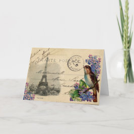 Pássaro do cartão de Paris no cartão dos Lilacs