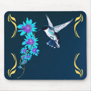 Pássaro do zumbido em Mousepad azul