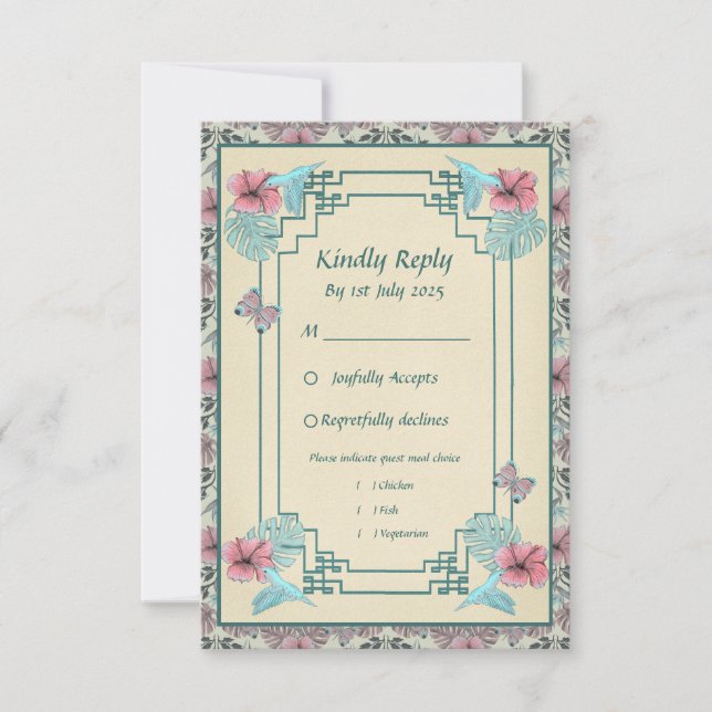 Pássaro e Hibiscus - Cartão de resposta a casament (Frente)