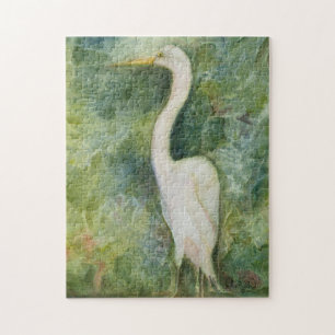 Pássaro Egret na selva Garza blanca Quebra-cabeça