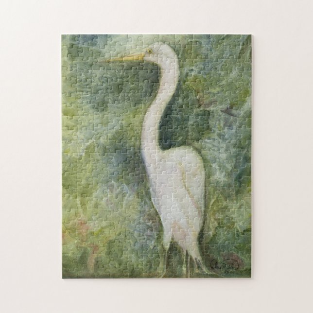 Pássaro Egret na selva Garza blanca Quebra-cabeça (Vertical)