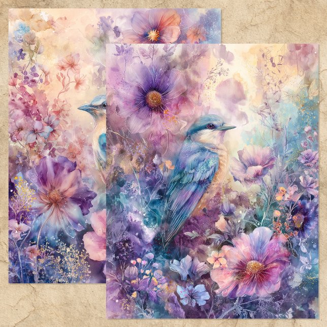 PÁSSARO EM PAPEL DE ALBUM DE RECORTES DE JARDIM FL (BIRD IN SPRING FLORAL GARDEN SCRAPBOOK PAPER)