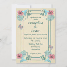 Pássaro Humming & Hibiscus - Convite para Casament