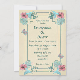 Pássaro Humming & Hibiscus - Convite para Casament