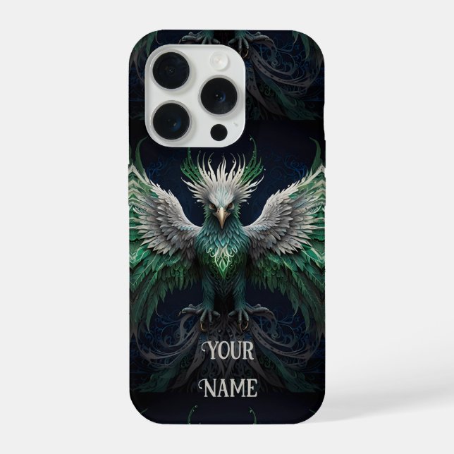 Pássaro Majestoso Verde e Branco da Phoenix (Verso)