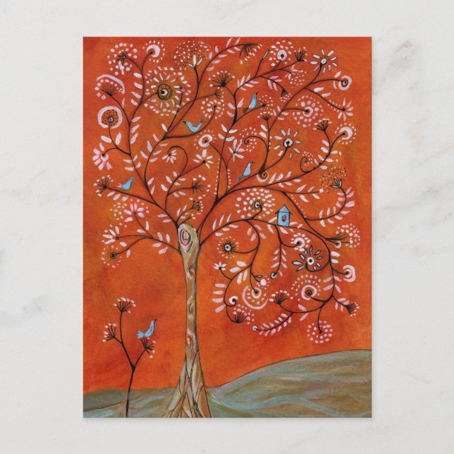 Pássaro Num Cartão Postal De Arte De Árvore (Frente)