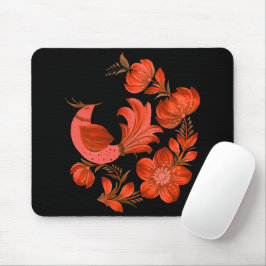 Pássaro Vermelho e Mouse Pad de Arte Folclórica Fl