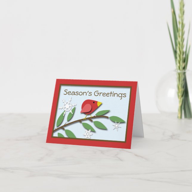 Pássaro Vermelho em um Galho Cartão de "Boas Festa (Frente)