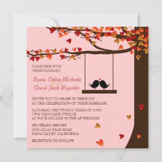 Pássaros Adoram Corações Caindo Convite de casamen