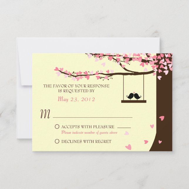 Pássaros Adoráveis Caindo Carvalho Árvore RSVP (Frente)