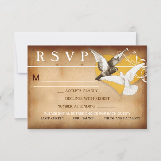 pássaros amorosos românticos e design do rsvp card (Frente)