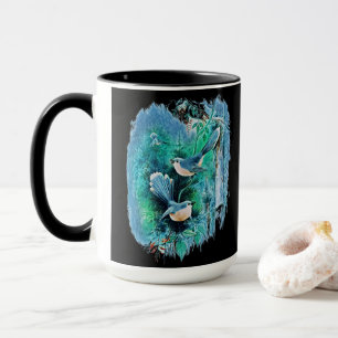 Pássaros azuis-do-inverno pintando caneca