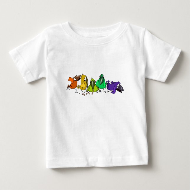 Pássaros Coloridos Engraçados Camiseta Bebê (Frente)