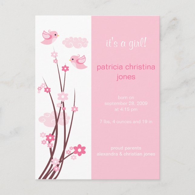 Pássaros cor-de-rosa Flores da primavera Anúncio d (Frente)