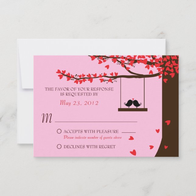 Pássaros de Amor Caindo Corações Carvalho RSVP (Frente)